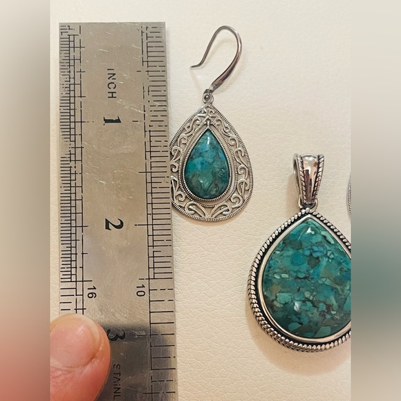 Vintage ATI .925 Barse Thailand STERLING & Turquoise Earring and Pendant Set - Picture 3 of 11